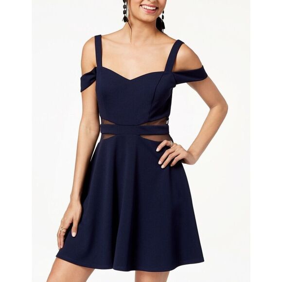 Speechless Womens Cold Shoulder Illusion Contrast Bodycon Dress‎ Midnight Size 7 - Picture 1 of 12
